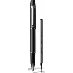 Ручка роллер автоматическая Deli (S153 BLACK) черн d=0.5мм черн. черн. в компл.:стержень с черными чернилами подар.кор. (1шт) сменный стержень 1стерж. пулевидный пиш. наконечник линия 0.5мм эрг.зона обх. серебристый