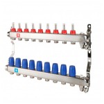 Коллектор MVI с расходомерами, дренажным краном и краном Маевского 1" х 3/4"ЕК 9 вых.