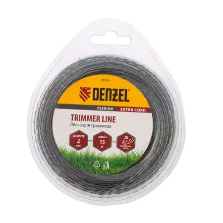 Леска для триммера DENZEL Flex Сord 96124, 2 мм x 15 м, квадрат, двухкомпонентная 96124 96124