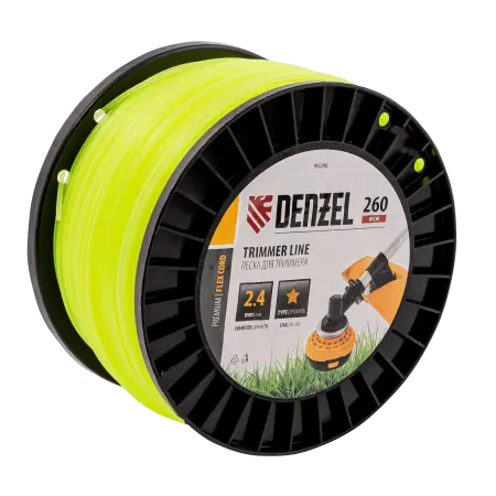 Леска для триммера DENZEL 96286 звезда, 2,4мм х 260м, на DIN катушке FLEX CORD 96286 96286