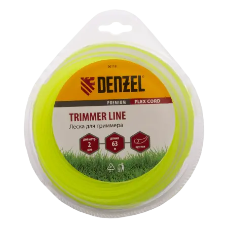 Леска для триммера DENZEL Flex Сord 96118, 2 мм x 63 м, круглая, блистер 96118 96118