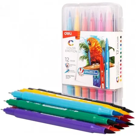 Фломастеры Deli EC151-12 Color Emotion 12цв. пластиковая коробка (12шт.)