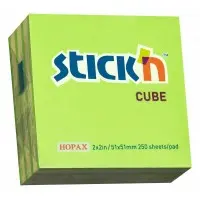 Блок самоклеящийся бумажный Stick`n 21339 51x51мм 250лист. 70г/м2 неон+пастель зеленый 2цв.в упак.