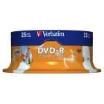 Диск DVD-R Verbatim 4.7Gb 16x Cake Box (25шт) Printable (43538)