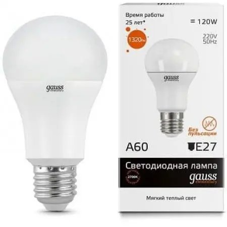 Лампа светодиодная Gauss Elementary 15Вт цок.:E27 груша 220B 3000K св.свеч.бел.теп. A60 (упак.:1шт) (23215)