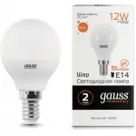 Лампа светодиодная Gauss Globe Elementary 12Вт цок.:E14 шар 220B 3000K св.свеч.бел.теп. P45 (упак.:1шт) (53112)