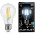 Лампа светодиодная Gauss Filament A60 8Вт цок.:E27 груша 220B 4100K св.свеч.бел.нейт. (упак.:1шт) (102802208)