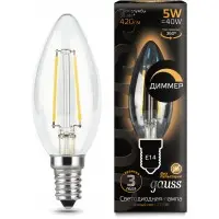Лампа филам. Gauss Filament 5Вт цок.:E14 свеча 220B 2700K св.свеч.бел.теп. (упак.:10шт) (103801105-D)