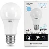 Лампа светодиодная Gauss Elementary A60 10Вт цок.:E27 груша 220B 6500K св.свеч.бел.хол. (упак.:1шт) (23230)