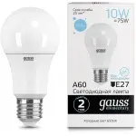 Лампа светодиодная Gauss Elementary 10Вт цок.:E27 груша 220B 6500K св.свеч.бел.хол. A60 (упак.:10шт) (23230)