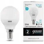 Лампа светодиодная Gauss Elementary 10Вт цок.:E14 шар 220B 4100K св.свеч.бел.нейт. (упак.:10шт) (53120)