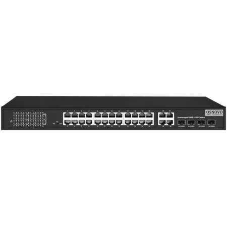 Коммутатор Osnovo SW-62422(400W) 26x100Мбит/с 2xКомбо(1000BASE-T/SFP) 24PoE+ 400W неуправляемый