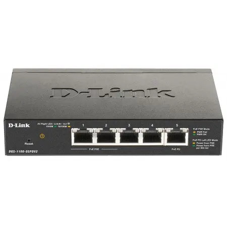 Коммутатор D-Link DGS-1100-05PDV2 5x1Гбит/с 2PoE 18W настраиваемый