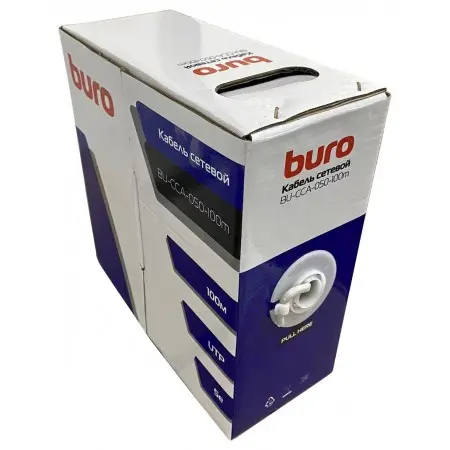 Кабель сетевой Buro BU-CCA-050-100m UTP 4 пары cat.5E solid 0.50мм CCA 100м серый