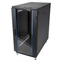 Шкаф коммутационный ЦМО (ШТК-М-27.6.8-1ААА-9005) напольный 27U 600x820мм пер.дв.стекл задн.дв.стал.лист 2 бок.пан. направл.под закл.гайки 400кг черный 79.7кг 180град.