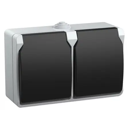 Розетка силов. IEK Форс ERS22-K03-16-54-DC 2розет. двойн. откр. зазем. штор. крыш. IP54 серый/черный (упак.:1шт)