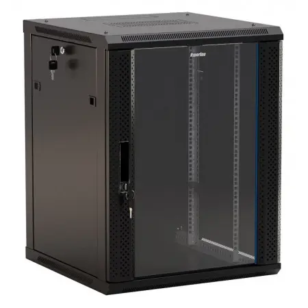 Шкаф коммутационный Hyperline (TWB-0645-GP-RAL9004) настенный 6U 600x450мм пер.дв.стекл 60кг черный 367мм IP20 сталь