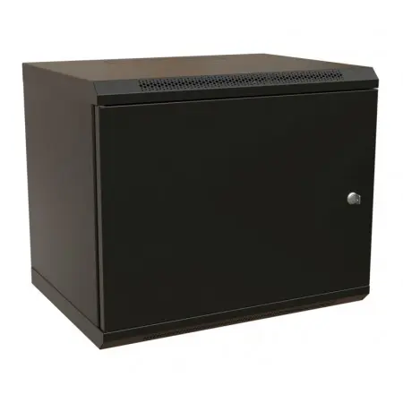 Шкаф коммутационный WRline (WR-TW-1245-SR-RAL9004) настенный 12U 600x450мм пер.дв.металл 2 бок.пан. направл.под винты 60кг черный 350мм 650мм IP20 сталь