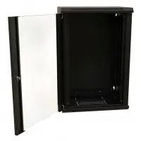Шкаф коммутационный WRline (WR-TW-1866-GP-RAL9004) настенный 18U 600x600мм пер.дв.стекл 2 бок.пан. направл.под винты 60кг черный 520мм 908мм IP20 сталь