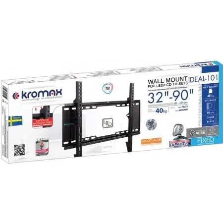 Кронштейн для телевизора Kromax IDEAL-101 черный 32"-90" макс.40кг настенный фиксированный