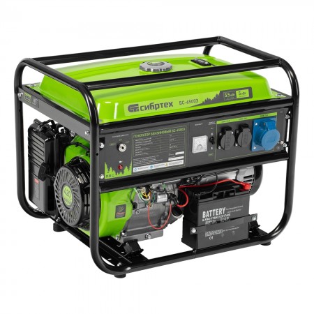 Генератор бензиновый БС-6500Э, 5.5 кВт, 230В, четырехтактный, 25 л, электростартер Сибртех