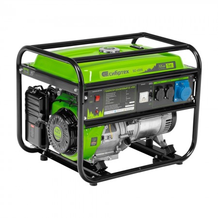 Генератор бензиновый БС-6500, 5.5 кВт, 230В, четырехтактный, 25 л, ручной стартер Сибртех