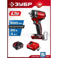 ЗУБР 20 В, 500 Н·м, 1 АКБ LMS (4 А·ч), бесщеточный ударный гайковерт, сумка (ГБУ-500-41) ЗУБР 20 В, 500 Н·м, 1 АКБ LMS (4 А·ч), бесщеточный ударный гайковерт, сумка (ГБУ-500-41)