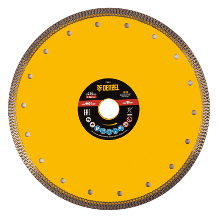 Диск алмазный отрезной DENZEL 230 х 22,2мм, сплошной, супертонкий, горячий пресс, сухой/мокрый рез 73074