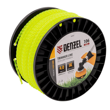 Леска для триммера DENZEL 96803 витой квадрат, 4,0мм х 106м, на DIN катушке FLEX CORD 96803 96803