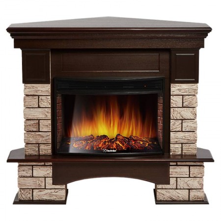 Портал Firelight Forte Wood 25U (угловой) камень коричневый, шпон темный дуб Forte Wood 25