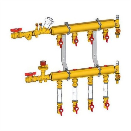 Узел коллекторный Giacomini отопления этажный, со встроенными зап.-регулир. клапанами 1" x 1/2" /2