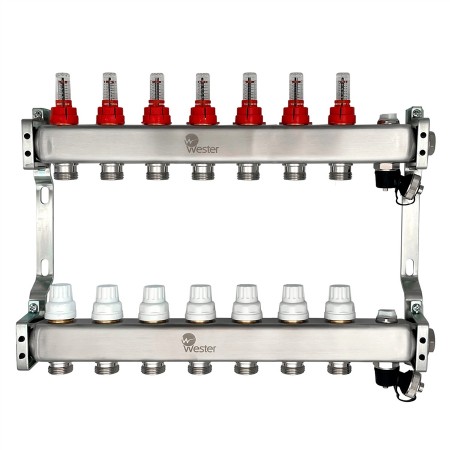Коллектор Wester нерж. 1"-3/4 в сборе с расходомерами на 7 выходов, MUFS7134