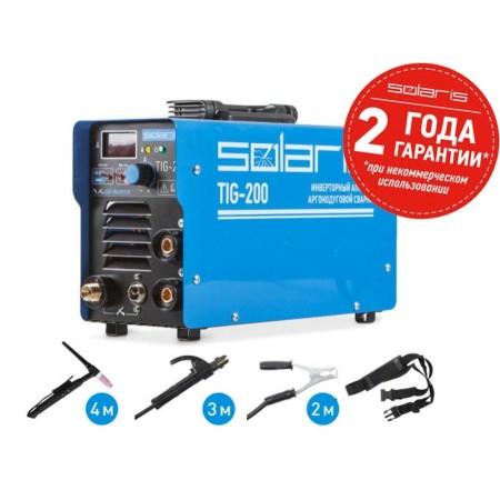 Инверторный аппарат аргонодуговой сварки SOLARIS TIG-200 + AK (TIG-MMA)
(DC TIG; HF; MMA; 200 A; 230 В)