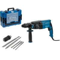 Перфоратор BULL BH 2602 в чем. Xcase 800 Вт, 3.0 Дж, 4 реж. + 2 зубила, 3 сверла, БЗП в комплекте
(800 Вт, 3.0 Дж, 4 реж., патрон SDS-plus, БЗП в комплекте, вес 3.4 кг)