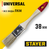 STAYER  UNIVERSAL, 38 мм, 1.5", светлая натуральная щетина, деревянная ручка, все виды ЛКМ, плоская кисть (0101-038)