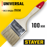 STAYER  UNIVERSAL, 100 мм, 4", светлая натуральная щетина, деревянная ручка, все виды ЛКМ, плоская кисть (0101-100)