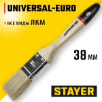 STAYER  UNIVERSAL - EURO, 38 мм, 1.5", светлая натуральная щетина, деревянная ручка, все виды ЛКМ, плоская кисть (0102-038)