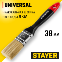 STAYER  Universal, 38 мм, 1.5", светлая, натуральная щетина, деревянная ручка, все виды ЛКМ, плоская кисть, Professional (0104-038)