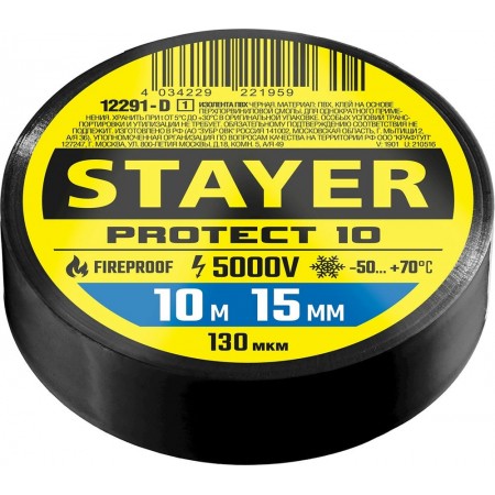 STAYER 10м х 15 мм, черная, Protect-10 изолента ПВХ 12291-D_z01 Professional