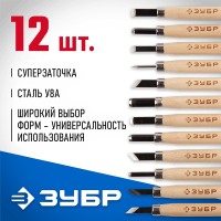 ЗУБР 12 шт, У8А, резцы фигурные 18375-H12