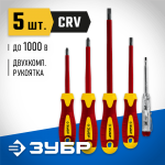 ЗУБР 5 шт, SL 3, 5/PH 1, 2, тестер 100-250 В, набор отверток 25265 Профессионал