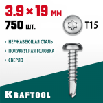 KRAFTOOL 19 х 3.9 мм, 750 шт., нержавеющие саморезы DS-P с полукруглой головкой 300931-39-019