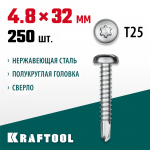 KRAFTOOL 32 х 4.8 мм, 250 шт., нержавеющие саморезы DS-P с полукруглой головкой 300931-48-032