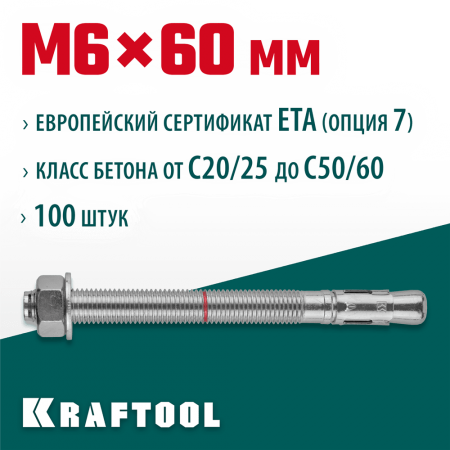 KRAFTOOL М6x60, ETA Опция 7, 100 шт., анкер клиновой 302184-06-060