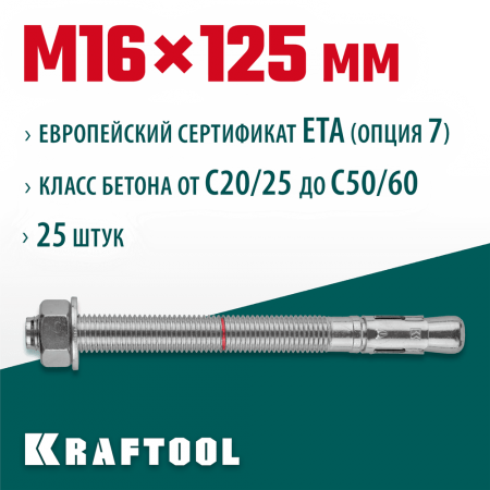 KRAFTOOL М16x125, ETA Опция 7, 25 шт., анкер клиновой 302184-16-125