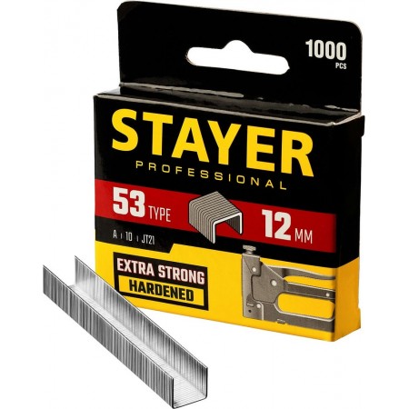 STAYER скобы тип 53 (A / 10 / JT21), 12  мм, 1000 шт., закаленные, особотвердые, скобы для степлера тонкие 3159-12_z02 Professional