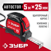 ЗУБР 5 м х 25 мм, автостоп, ударостойкий, обрезиненный корпус, рулетка Автостоп 34052-05-25_z01 ЗУБР 5 м х 25 мм, автостоп, ударостойкий, обрезиненный корпус, рулетка Автостоп 34052-05-25_z01