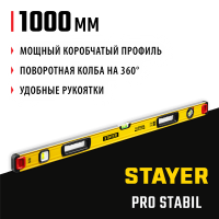 STAYER 1000 мм, 3 глазка, точность 0.5 мм/м, уровень строительный фрезерованный PRO STABIL 3471-100_z02