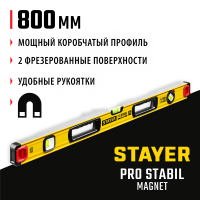 STAYER 800 мм, 3 глазка, точность 0.5 мм/м, уровень магнитный PRO STABIL MAGNET 3480-080