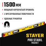 STAYER 1500 мм, 3 глазка, точность 0.5 мм/м, уровень магнитный PRO STABIL MAGNET 3480-150